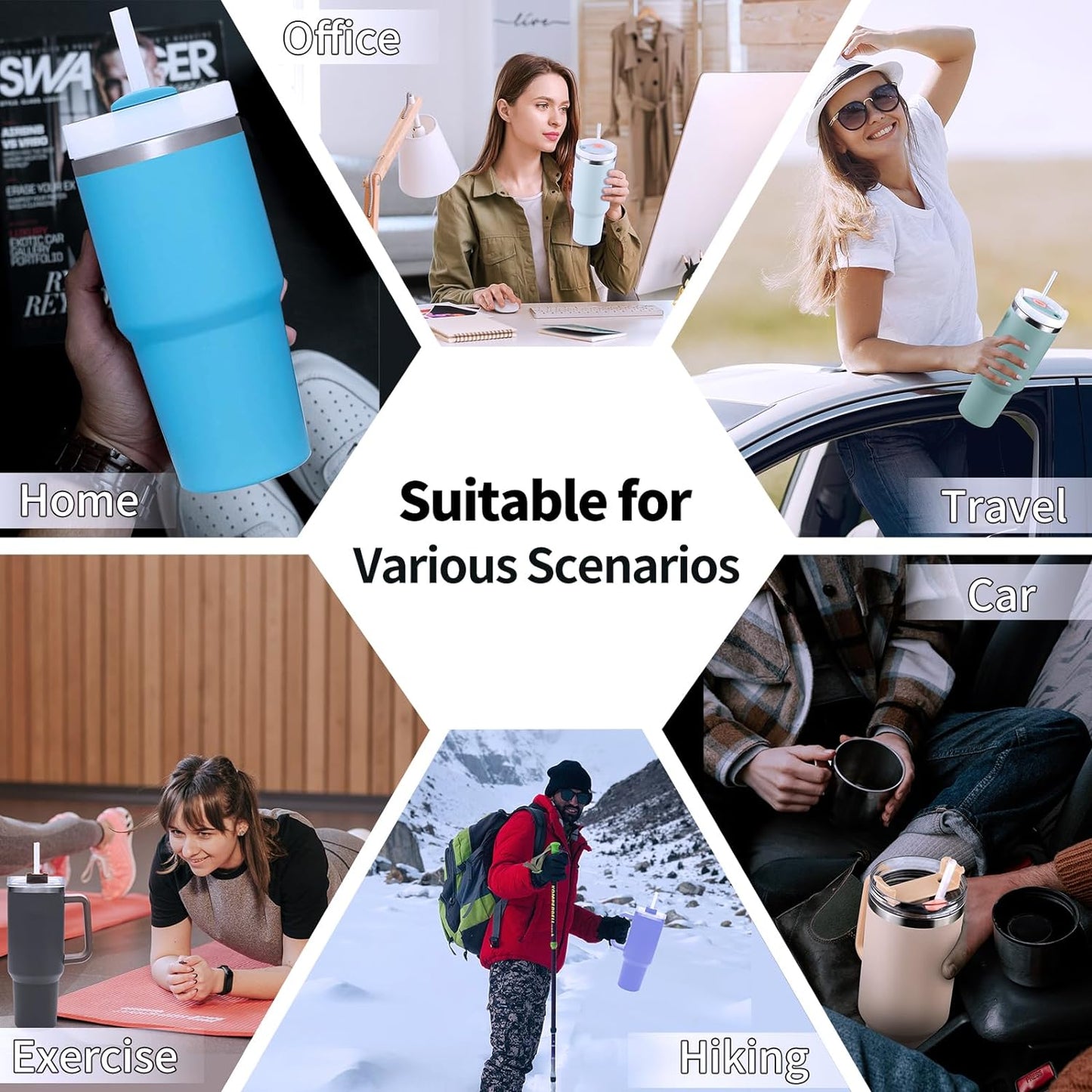 40 oz 30 oz tumbler with handle and anti-spill stopper