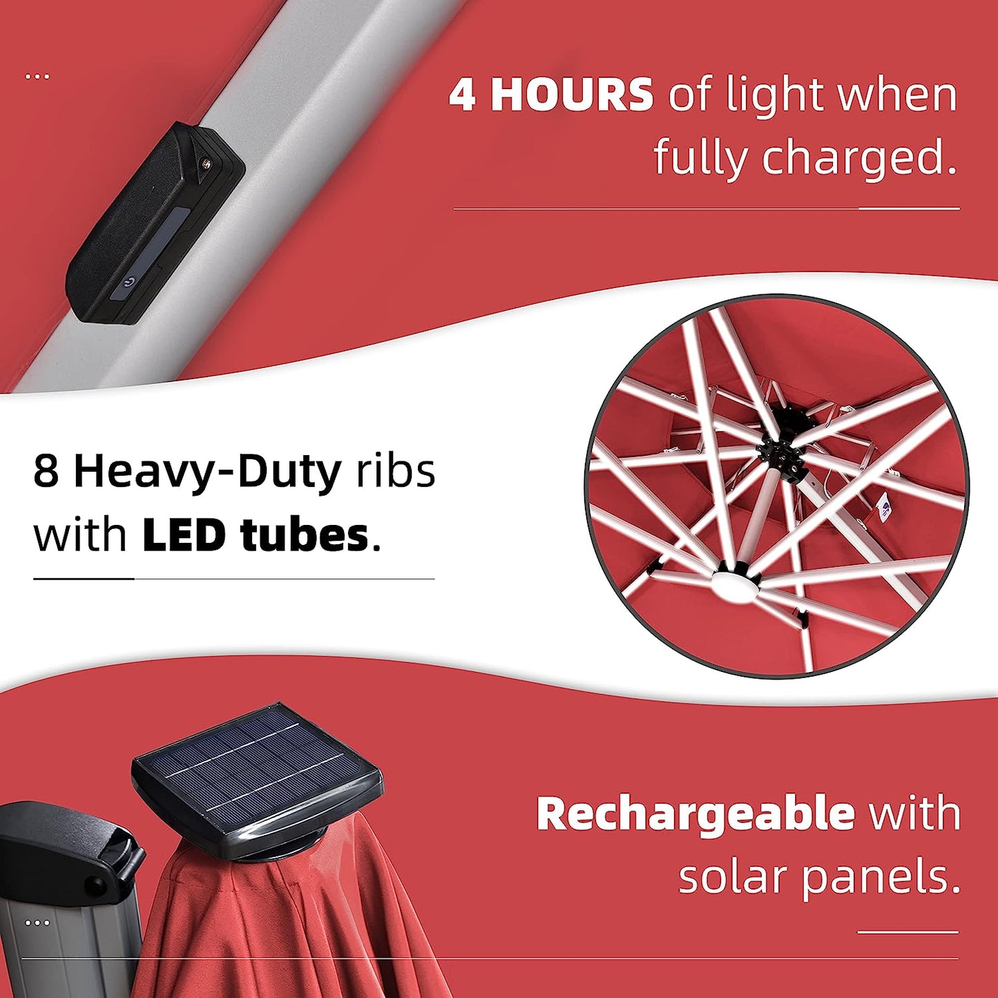 12ft Solar LED Patio Umbrella Outdoor Round Umbrella Large Cantilever Umbrella with LED Lights Windproof Bias Umbrella Heavy Duty Parasol for Garden Deck Pool Patio