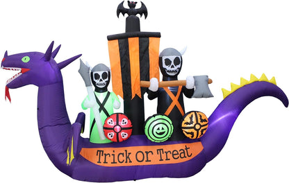 11ft Long Halloween Inflatable Dragon Pirate Ship Skeleton Scene