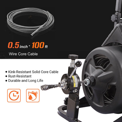 XtremepowerUS 45078 45078 Drain Snake Commercial w/Attachments 100' Electric Sewer