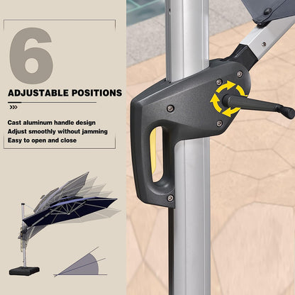 12ft Solar LED Patio Umbrella Outdoor Round Umbrella Large Cantilever Umbrella with LED Lights Windproof Bias Umbrella Heavy Duty Parasol for Garden Deck Pool Patio