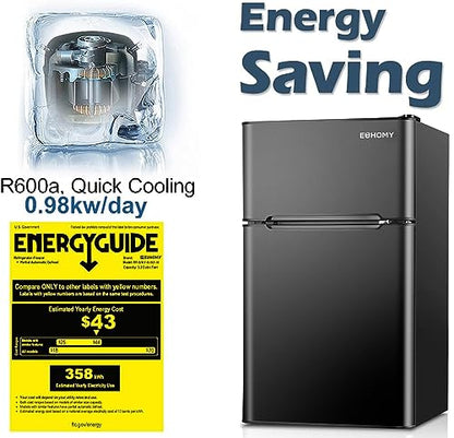 Euhomy Mini Fridge with Freezer, 3.2 Cu.Ft Mini Refrigerator with Freezer