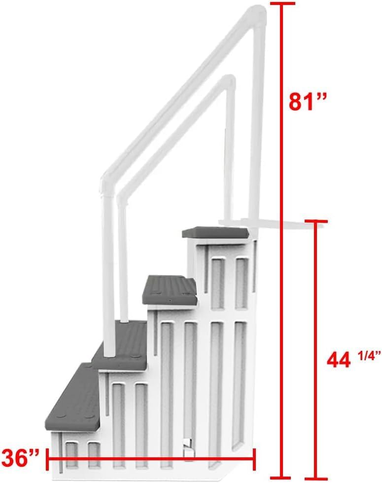 Select Anti-Slip in-Pool Steps | Gray | for Above Ground Swimming Pools | Can Mount to Decks 48" to 54" H | Safety Stairs Capacity Up to 300 lbs