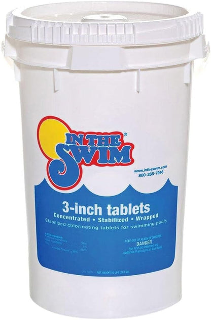 In The Swim 3 Inch Stabilized Chlorine Tablets for Sanitizing Swimming Pools - Individually Wrapped, Slow Dissolving - 90% Available Chlorine - Tri-Chlor - 50 Pounds