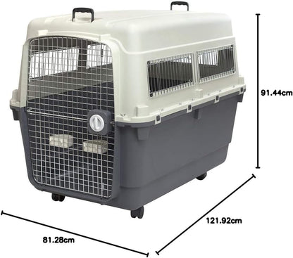 SportPet Designs Plastic Kennels Rolling Plastic Airline Approved Wire Door Travel Dog Crate, XXX-Large, Gray