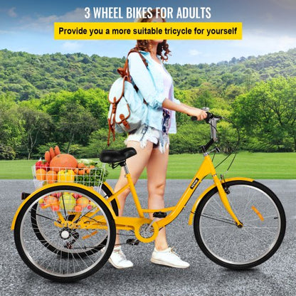 Adult Tricycle 26 7 Speed 3 Wheel Trike Bicycle Bike Cruise w Basket Shooping