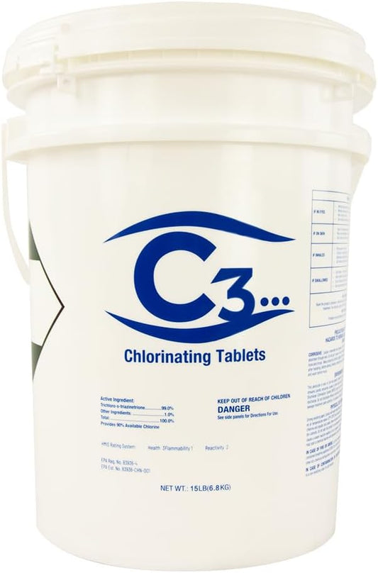 C3... 3" Stabilized Chlorine Tablets for Swimming Pools and Spas | Individually Wrapped | Slow Dissolving Tabs | 50 Pounds