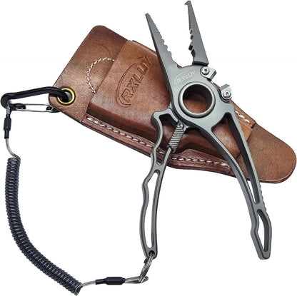 RXLUY Titanium Fishing Pliers, Premium Saltwater Fishing Gear, Tungsten Cutters, Split Ring Hook Remover, Knot Tying Tool with Lanyard, Ice Fishing, Sea Fishing Kit Gifts for Men