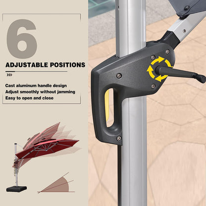 12ft Solar LED Patio Umbrella Outdoor Round Umbrella Large Cantilever Umbrella with LED Lights Windproof Bias Umbrella Heavy Duty Parasol for Garden Deck Pool Patio