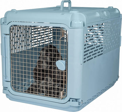 SportPet Designs Plastic Kennels Rolling Plastic Airline Approved Wire Door Travel Dog Crate, XXX-Large, Gray