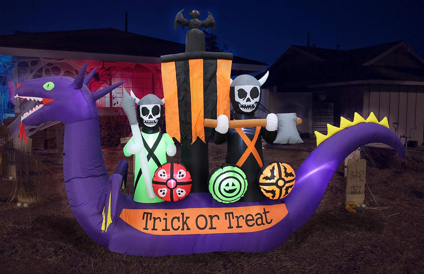 11ft Long Halloween Inflatable Dragon Pirate Ship Skeleton Scene