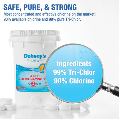 Doheny's 3 Inch Stabilized Chlorine Tablets | Pro-Grade Pool Sanitizer, Long Lasting, Slow Dissolving, 99% Pure Tri-Chlor, Individually Wrapped - 50lb