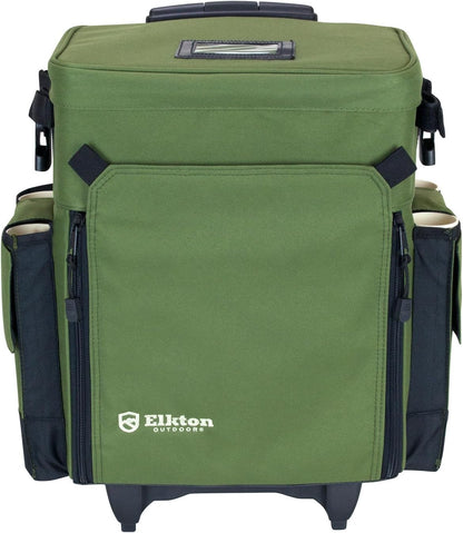 Elkton Outdoors Rolling Tackle Box with Wheels - Waterproof Rolling Fishing Backpack, 5 Removable Tackle Trays, 4 Rod Holders, Fishing Gifts for Men, Fish Tackle Bag, Roller Tackle Box
