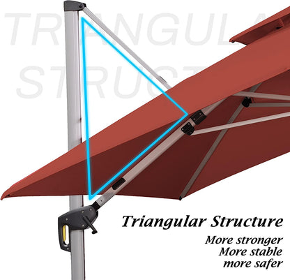 12ft Solar LED Patio Umbrella Outdoor Round Umbrella Large Cantilever Umbrella with LED Lights Windproof Bias Umbrella Heavy Duty Parasol for Garden Deck Pool Patio