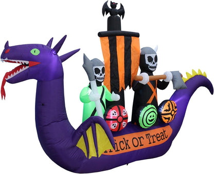 11ft Long Halloween Inflatable Dragon Pirate Ship Skeleton Scene