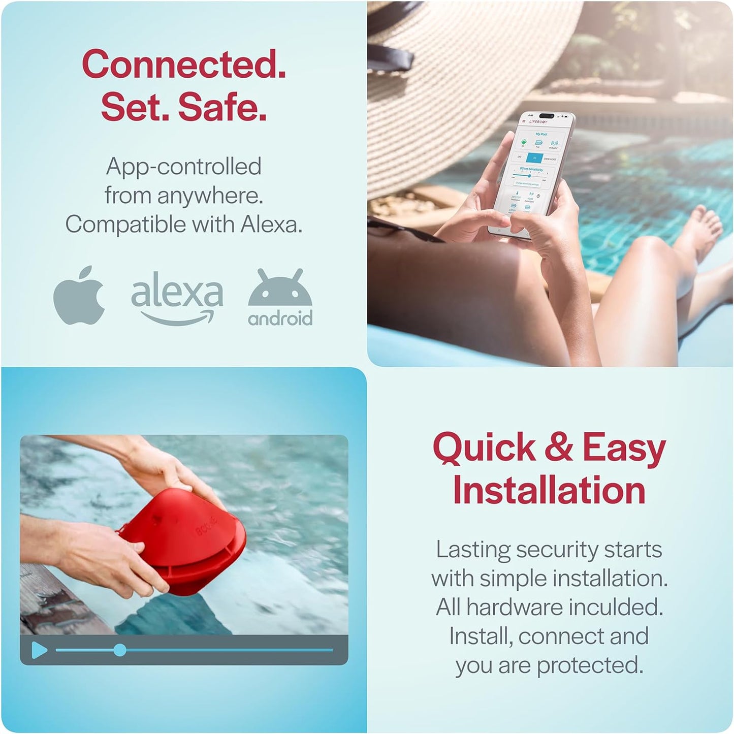 System pool alarms | Loud pool safety alarms on home and pool equipment | ASTM F2208-certified floating pool alarms | Connect to Alexa | pool alarms for in-ground and above-ground pools
