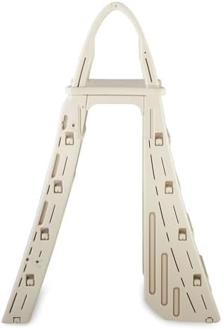 Confer Plastics 7200 Roll Guard 48" to 56" Adjustable A Frame Safety Ladder For Above Ground Outdoor Patio Swimming Pool Platform Ladder with Step Barrier, Warm Grey