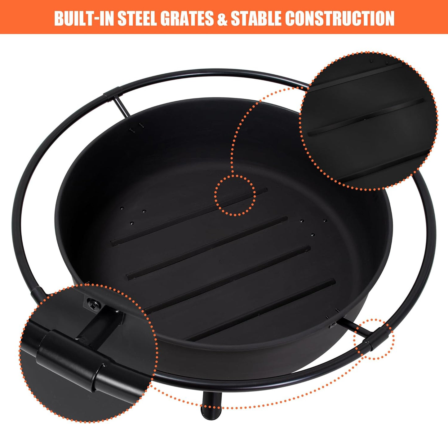 SUNCREAT 42” Patio Fire Pit Wood Burning with Mesh Spark Screen, Bonfire Outdoor firepit with Fireplace Poker, Black