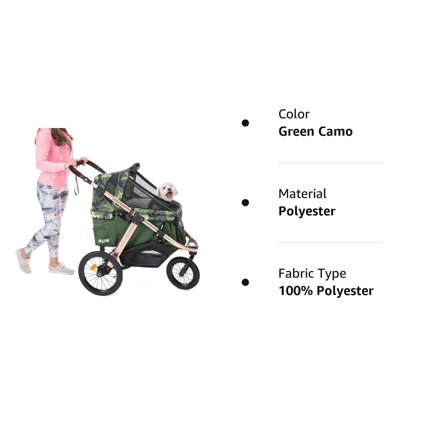 Jogging Sports Stroller with Comfort Rubber Wheels/Zipper-Less Entry/1-Hand Quick Fold/Aluminum Frame for Small/Medium Dogs, Cats and Pets (Green Camo)