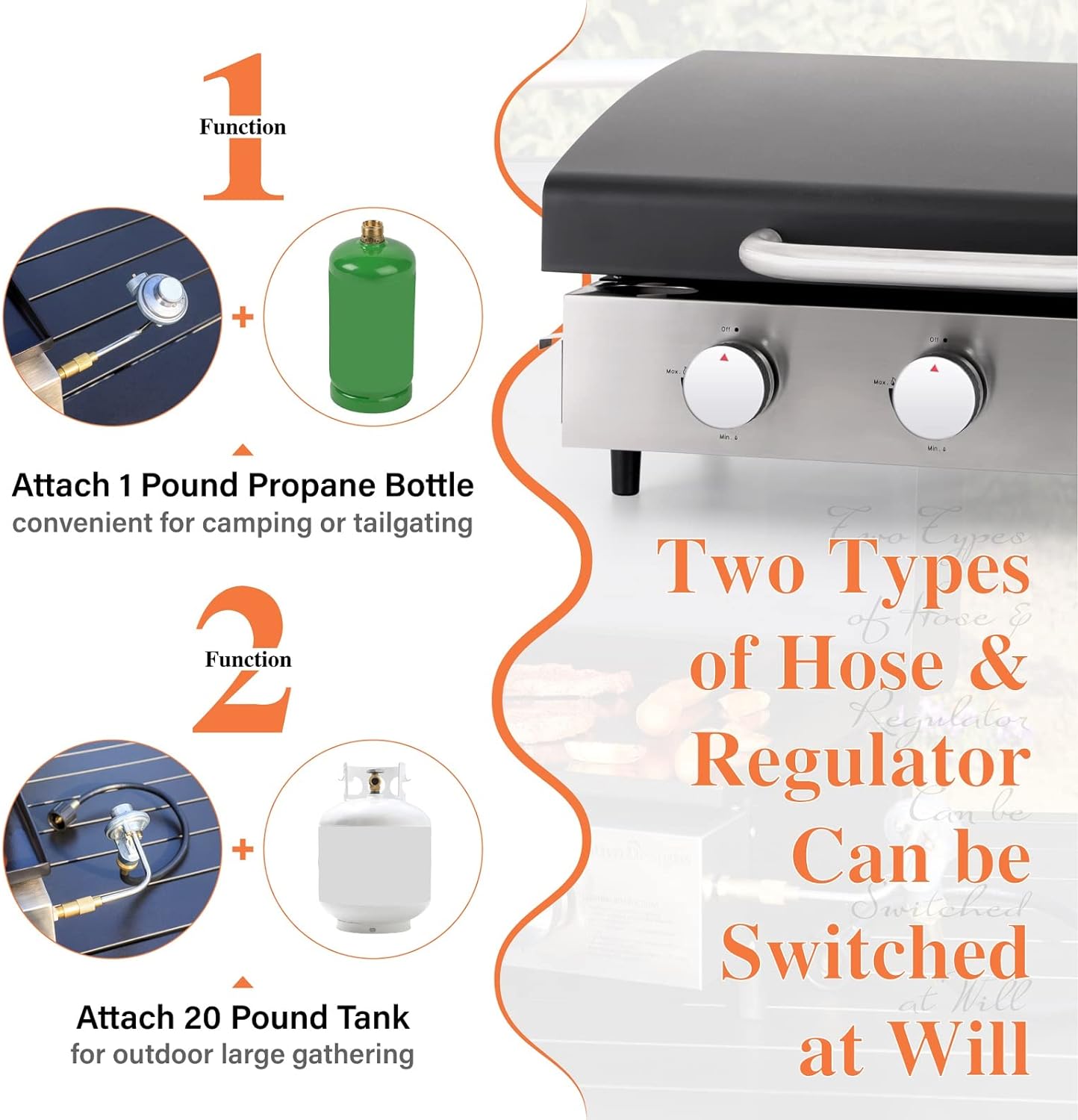 Burner Gas grill with side burner and enameled cast iron grille 42,000BTU outdoor cooking stainless steel propane grill Garden grill, silver