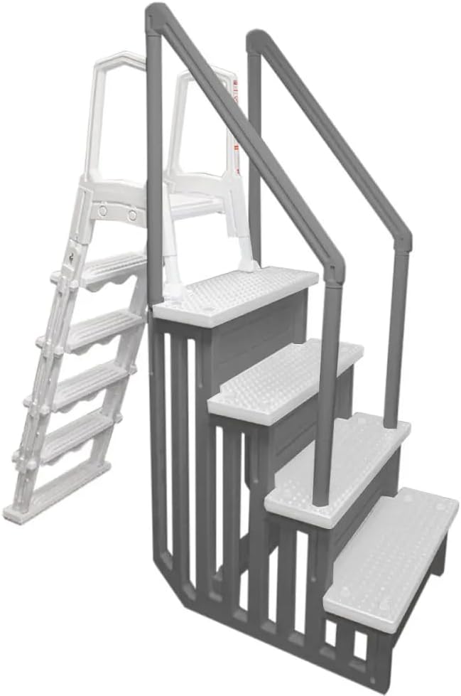 Select Anti-Slip in-Pool Steps | Gray | for Above Ground Swimming Pools | Can Mount to Decks 48" to 54" H | Safety Stairs Capacity Up to 300 lbs
