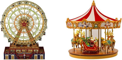 World's Fair Ferris Wheel Musical Animation Indoor Christmas Decor, 15", Gold & Very Merry Carousel Musical Animation Indoor Christmas Decor, 12", Red