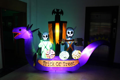 11ft Long Halloween Inflatable Dragon Pirate Ship Skeleton Scene