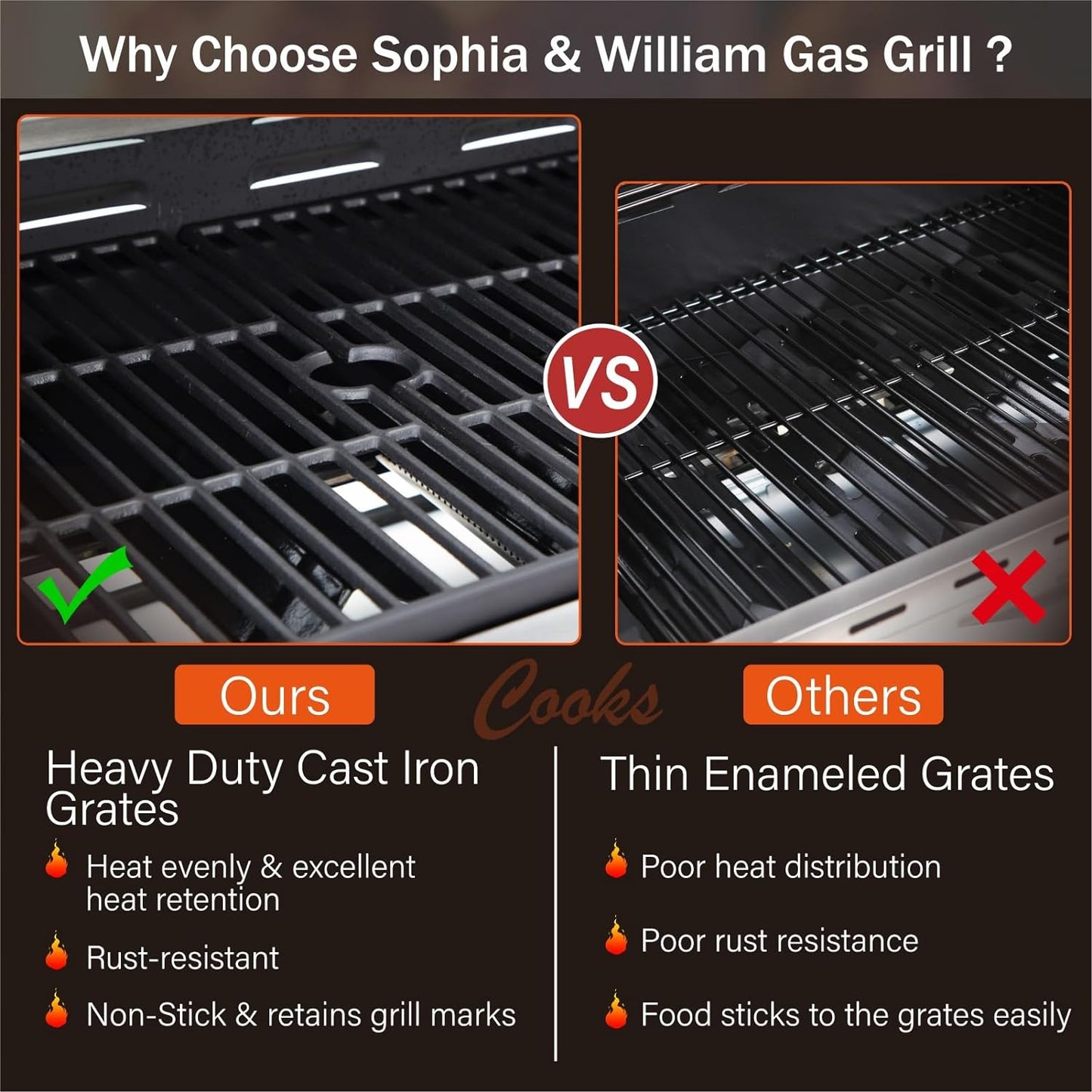 Burner Gas grill with side burner and enameled cast iron grille 42,000BTU outdoor cooking stainless steel propane grill Garden grill, silver