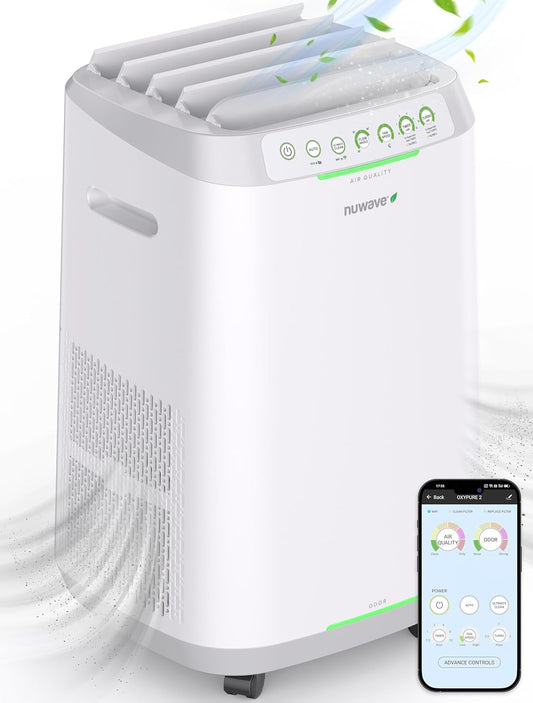 Smart Air Purifiers, ZERO Waste & ZERO Filter Replacements, Covers Up to 2002 Sq.Ft. for Home Large Room Bedroom, 30°, 60°, 90° Vents, 6 Fan Speeds, Sleep Mode, Timer, white
