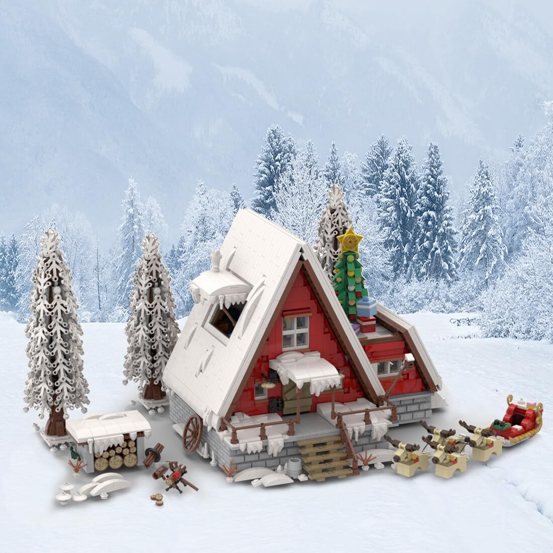 Christmas Country Church Building Kit, MOC-147549 Winter Modular Building Blocks Christmas House Building Block Building Toy (1769 Pieces)