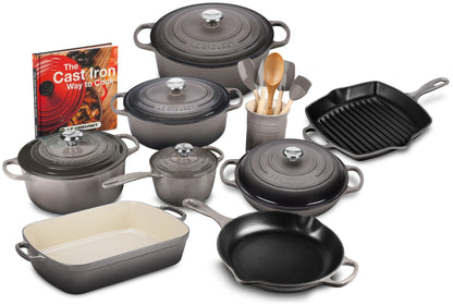 20-piece Signature Cast Iron Cookware Set,10.25′′ Skillet,1.75-quart Saucepan with Lid