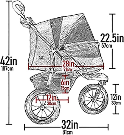 Pet Gear No-Zip AT3 Pet Stroller for Cats/Dogs, Zipperless Entry, Easy One-Hand Fold, Jogging Tires, Removable Liner, Cup Holder + Storage Basket, 1 Model, 2 Colors