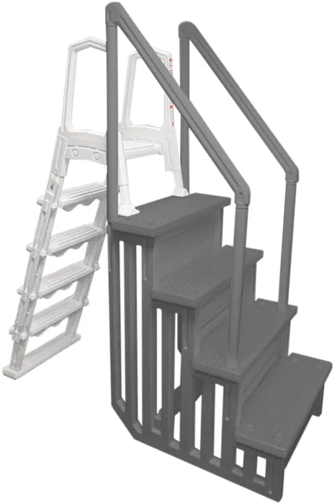 Select Anti-Slip in-Pool Steps | Gray | for Above Ground Swimming Pools | Can Mount to Decks 48" to 54" H | Safety Stairs Capacity Up to 300 lbs