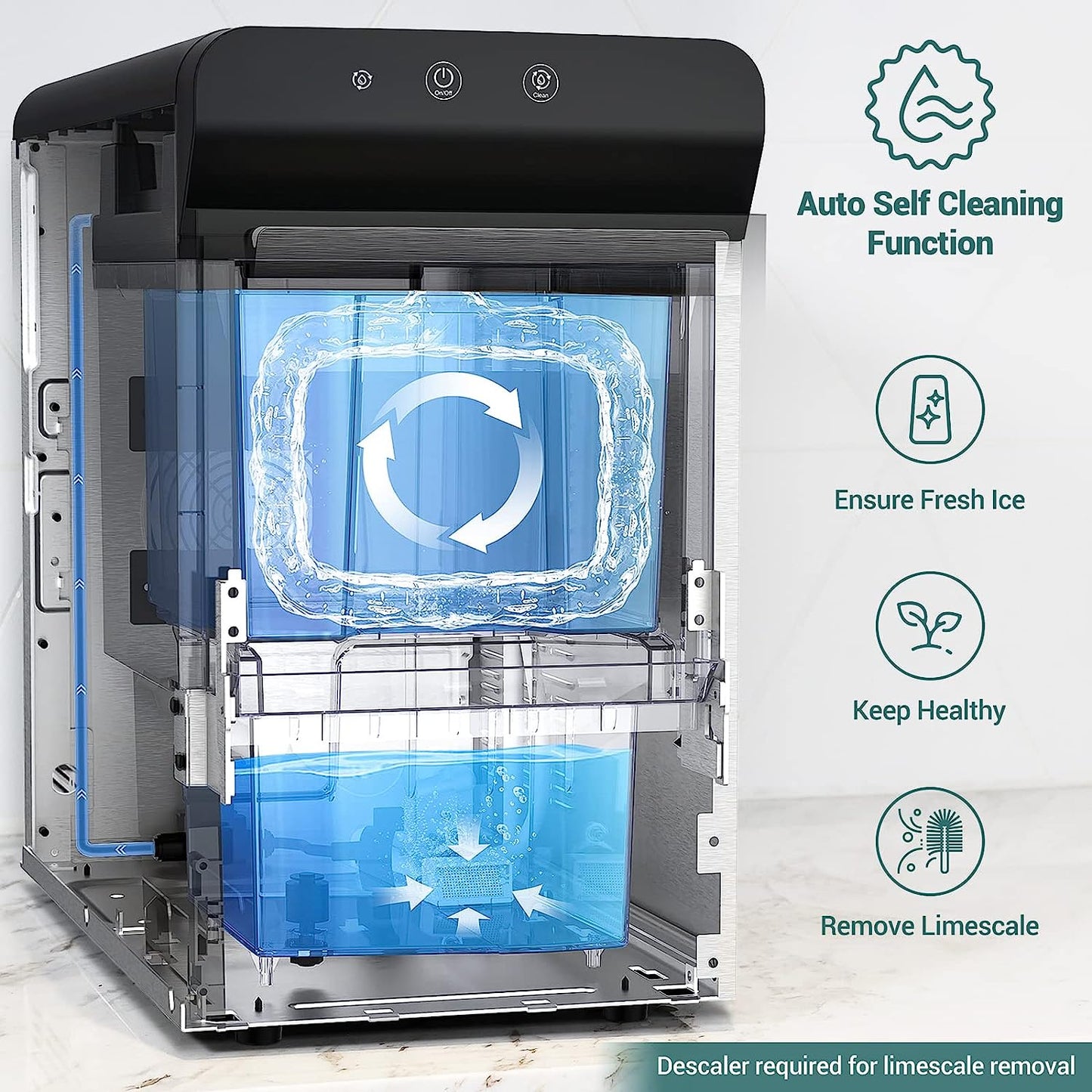 V2.0 Countertop Nugget Ice Maker | Self Cleaning Pellet Ice Maker | Open and Pour Refill | Stainless Steel Housing |