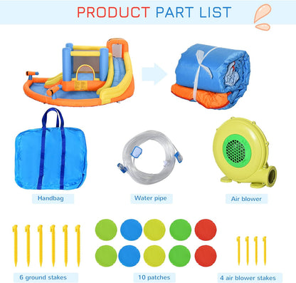 Kids Inflatable Water Slide 5-in-1 Bounce House Water Park Jumping Castle with Water Pool, Slide, Climbing Walls, & 2 Water Cannons, 450W Air Blower