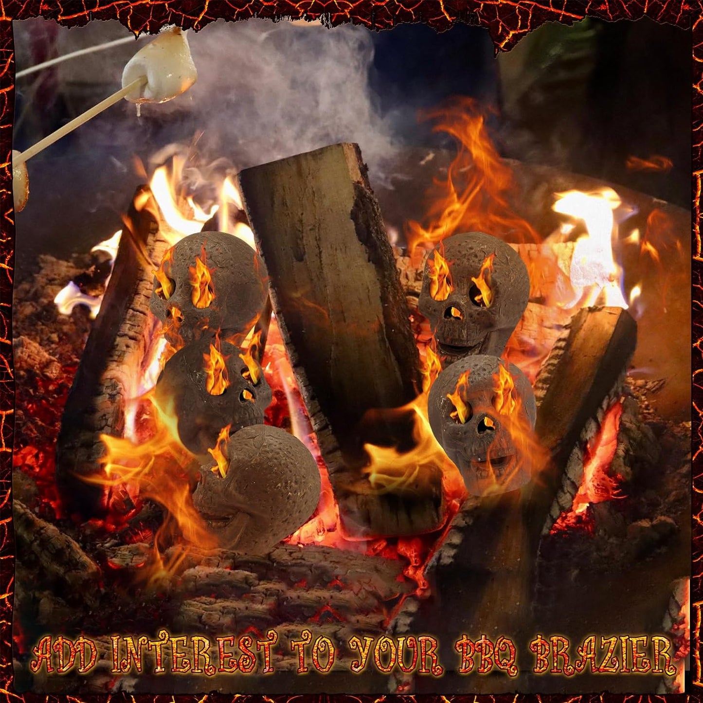 48-Pack Fire Pit Skulls, Halloween Skull Stone Decorations