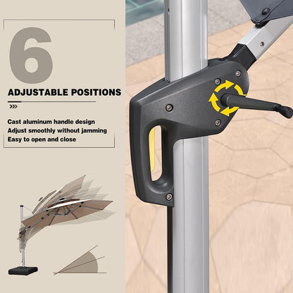 12ft Solar LED Patio Umbrella Outdoor Round Umbrella Large Cantilever Umbrella with LED Lights Windproof Bias Umbrella Heavy Duty Parasol for Garden Deck Pool Patio