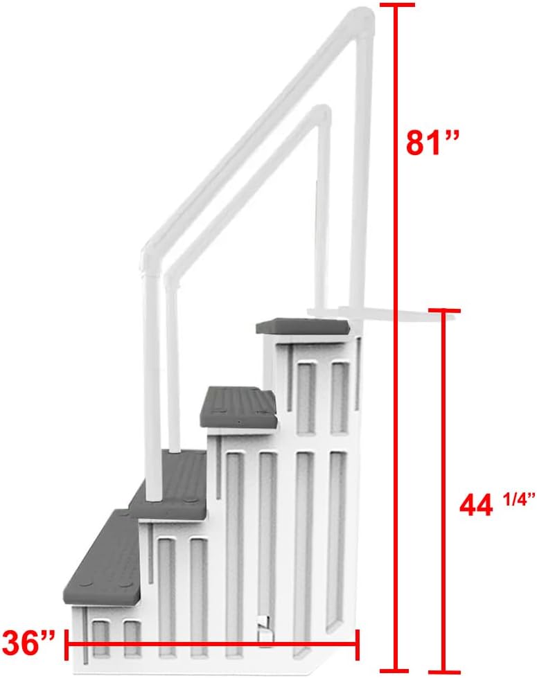 Select Anti-Slip in-Pool Steps | Gray | for Above Ground Swimming Pools | Can Mount to Decks 48" to 54" H | Safety Stairs Capacity Up to 300 lbs
