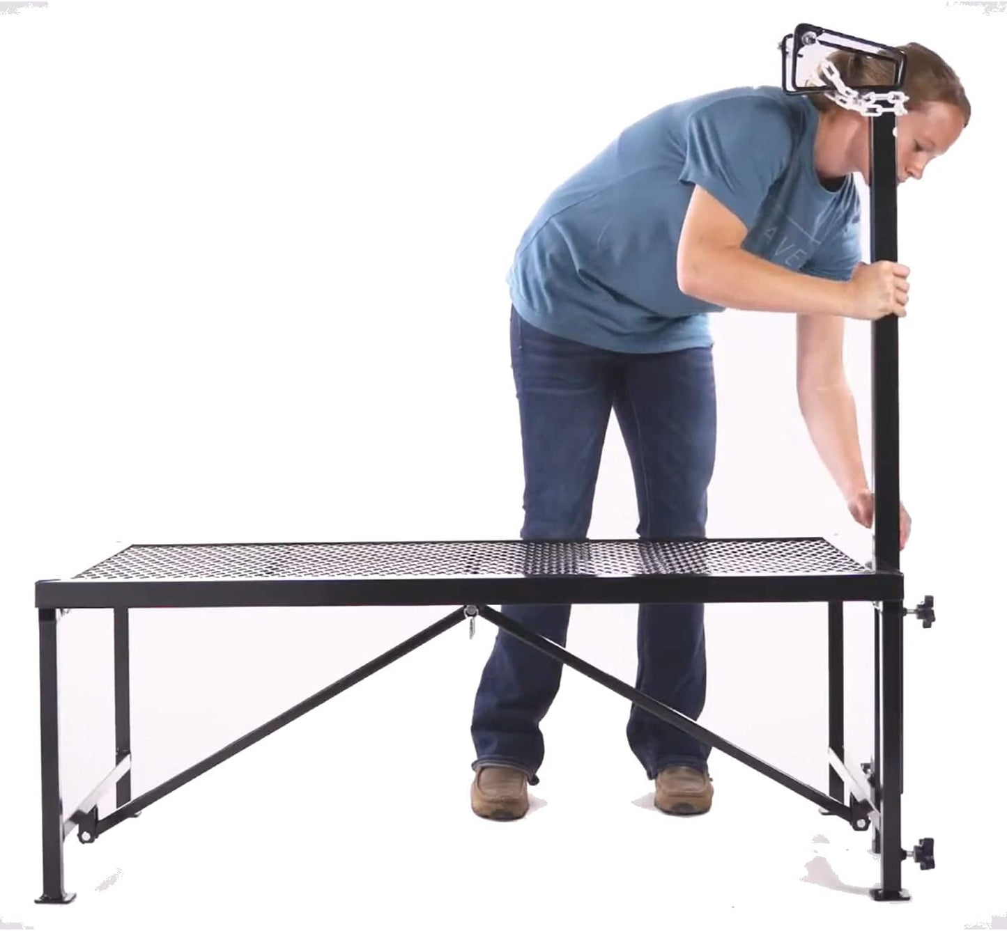 Weaver Leather Livestock Steel Trim Stand - Adjustable and Durable Trimming Stand for Sheep, Goats, and Other Livestock - Wire Headpiece Holds Animals in Place During Grooming, Black, 1 Ct (Pack of 1)