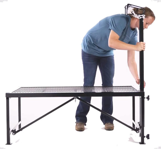 Weaver Leather Livestock Steel Trim Stand - Adjustable and Durable Trimming Stand for Sheep, Goats, and Other Livestock - Wire Headpiece Holds Animals in Place During Grooming, Black, 1 Ct (Pack of 1)