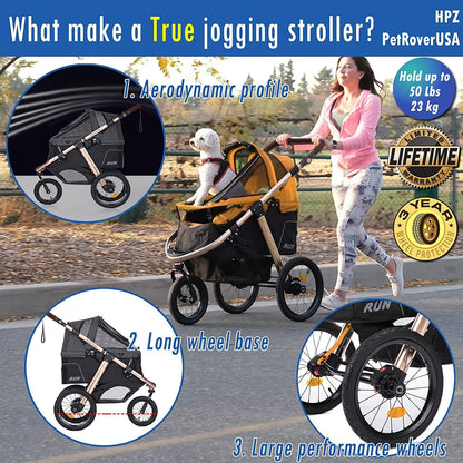 Jogging Sports Stroller with Comfort Rubber Wheels/Zipper-Less Entry/1-Hand Quick Fold/Aluminum Frame for Small/Medium Dogs, Cats and Pets (Green Camo)